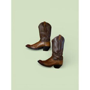 Vintage Tony Lama Western Cowboy Boots Mens 6.5 Brown Leather Rodeo Workwear